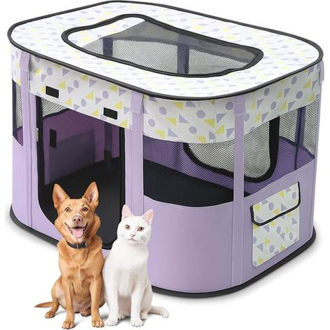 Parc pour chien pliable XXL - tente respirante, enclos portable pour chat et lapin - sac de transport fourni - Points violets (1/4)