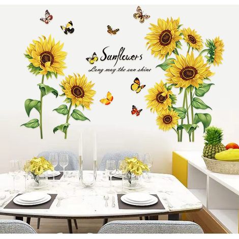 2 PCS Stickers Muraux Le tournesol Autocollants Muraux Mural Stickers pour Chambre Salon Mur TV (1/5)