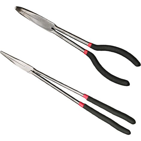 Lot de 2 pinces à long portée - 420 mm de long - Pince à bec long courbé à 90 degrés - En acier avec poignées antidérapantes pour un travail sûr dans les espaces restreints (1/5)