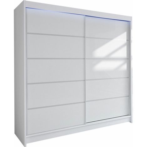 Armoire Closico Cavaris IV, Blanc, 215x180x58cm, Portes d'armoire: Coulissantes, Nombre d'étagères: 5, LED: Disponible