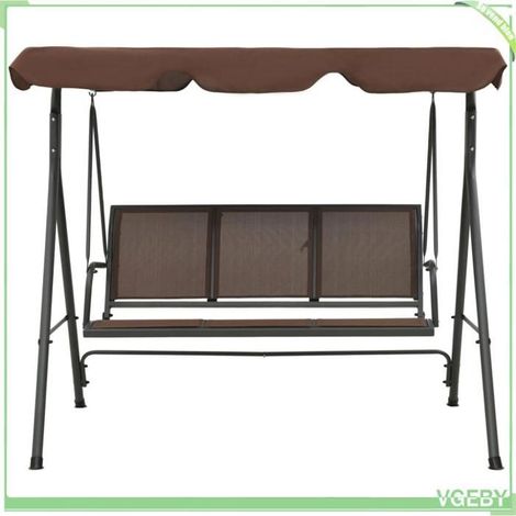 Balancelle de jardin avec auvent - FAFEICY - 41422 - Café - 3 places - Acier & textilène 178x112x155 cm (1/5)