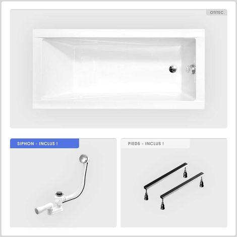 Baignoire rectangulaire - 140 x 70 cm - sans Habillage - avec Pieds - Vidage Chrome - MODERN