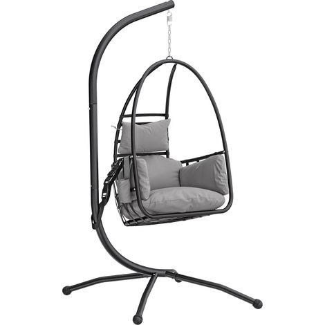 Outsunny Hanging Egg Chair, Swinging Hammock Chair with Stand, Dark Grey