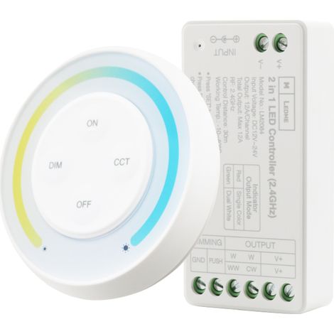 Contrôleur Gradateur Monocolor+CCT 12/24V DC + Télécommande RF - Ledme - LM2084 (1/2)