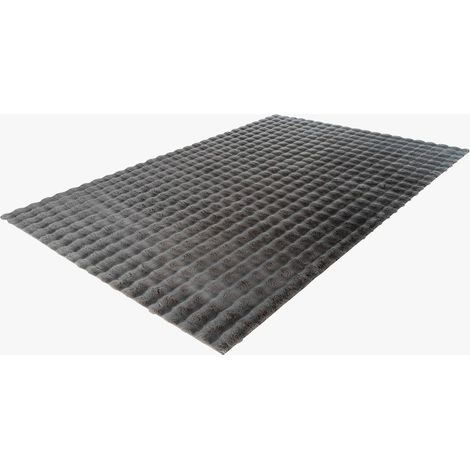 HARMONY Tapis en tissu doux à motif quadrillé gris foncé- 160x230 cm (1/5)