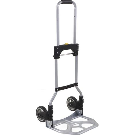 Chariot diable pliable leger telescopique charge 70kg en aluminium argent-noir avec 2 Roues pour Le Transport, Réglage Intelligent en 2 étapes (1/5)