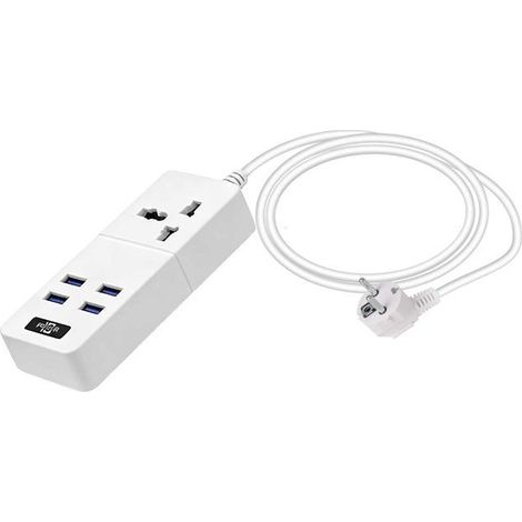 Multiprise - AVIZAR - 2500W 4 USB Prise universelle - 4x USB 2,1A - Puce anti-surcharge - Câble nylon