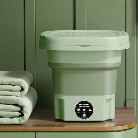 Mini-Waschmaschine, faltbar, tragbar (Höhe zusammengeklappt: 14,5 cm) – grüne kleine elektrische Waschmaschine für Einzelwohnungen (mit Ablaufkorb) (1/5)