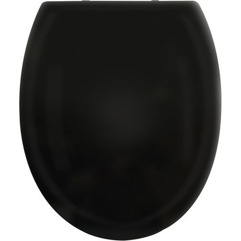 Spirella – Abattant wc HARRY Noir – Charnières en zinc – Mécanisme de fermeture lente – Easy clip pour nettoyage facile – Dimensions 44x37,5cm