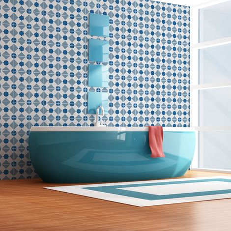 Sticker Mural Carrelage adhésif Cuisine Salle de Bain - 60 STICKERS CARREAUX DE CIMENT AZULEJOS LISELA - 60stickers15x15cm (1/5)