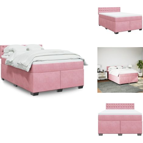 Sommier à lattes de lit avec matelas Rose 160x200 cm Velours - Lit Double - Lit Plateforme - Matelas À Ressorts Ensachés - Literie - Chambre À Coucher (1/5)