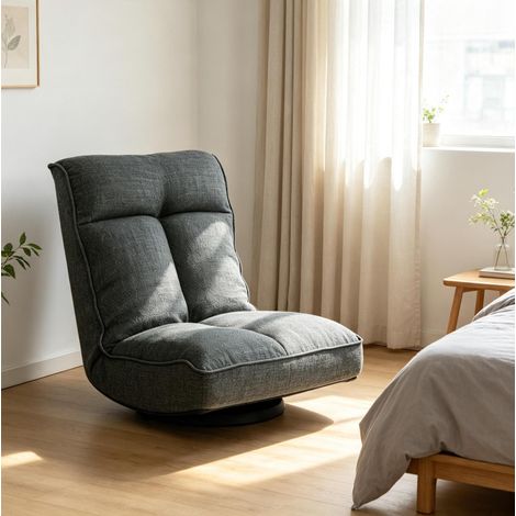 Fauteuil relax pivotant 58x107x79 cm en tissu gris, gain de place pour salon FloraGrace (1/5)