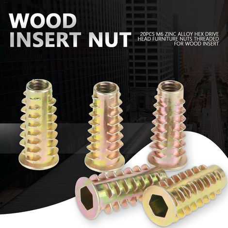 20 écrous à tête hexagonale en alliage de zinc M625 mm pour meubles, filetés pour inserts en bois