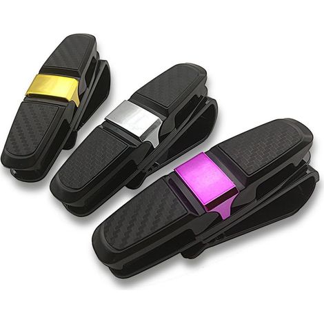 Porte-lunettes de soleil double pour voiture avec pinces pour ranger lunettes, tickets et cartes - Noir et argent, rose, or (1/5)
