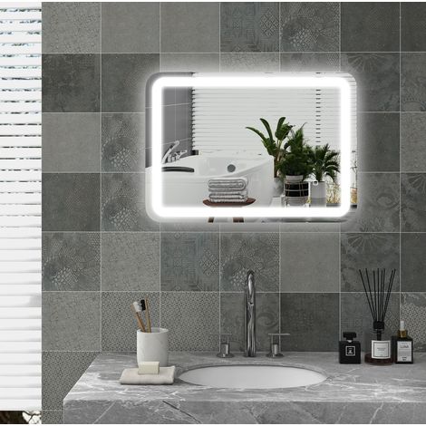 Espejo LED de baño 50 x 70 cm, 3 colores, IP44, antivaho, plateado OKMYHOME (1/5)