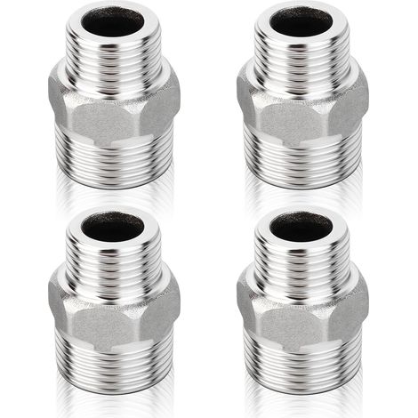 Lot de 4 douilles doubles en acier inoxydable 1/2", réduction 1/2" à 3/8" (1/5)