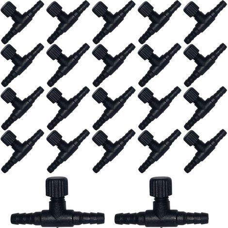 20 Stück Aquarium-Luftregelventile, Kunststoff-Aquarium-Luftventile, Aquarium-Luftventil, Luftpumpen-Schlauchverbinder für 4 mm Innendurchmesser Luftschläuche (Schwarz) (1/5)