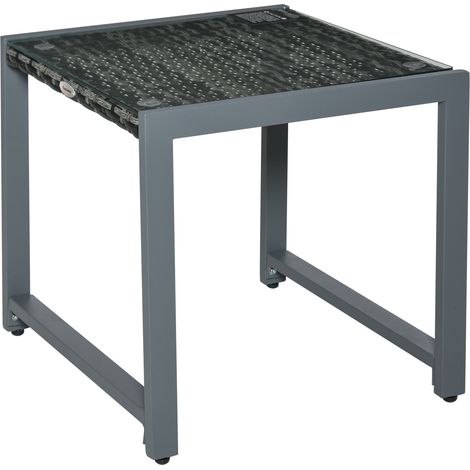 Table de jardin en polyrotin verre trempé gris aluminium 50 x 49,5 x 50 cm