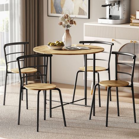 Ensemble Table à Manger Ronde avec 4 Chaises Gain de Place en Bois et Métal Style Industriel (1/5)
