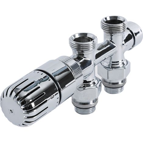 Milano Chrome Straight Thermostatic H Block Heated Towel Rail Radiator Valves with 15mm Copper Eurocone Adapter (1/5)