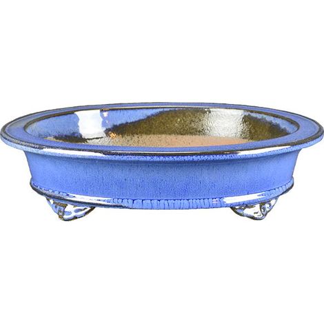 Vaso per bonsai ovale in gres smaltato azzurro 28x23x5,5 cm - J013c