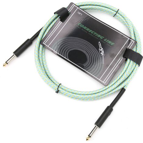 Câble guitare blindé tressé, jack nickélisé, cordon audio instrument musique électrique, fil vert, connecteur robuste, transmission claire, accessoire scène studio. (1/5)
