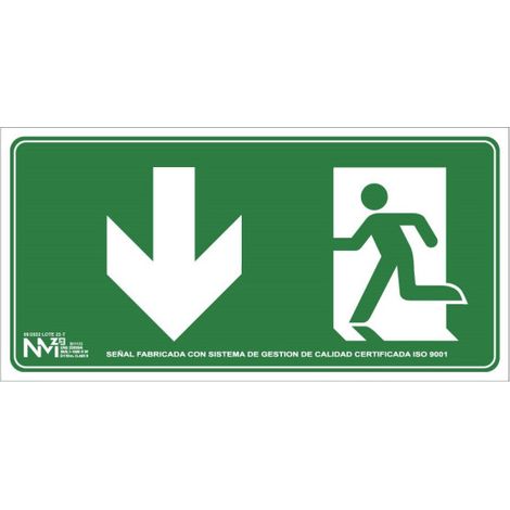 Señal de evacuación Flecha Abajo (solo pictograma) luminiscente Gran Formato SEKURECO 640 x 320 mm Clase A (PVC 1 mm) (1/2)