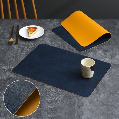Set di tovagliette reversibili: 2 tovagliette bicolore antiscivolo in similpelle, lavabili e facili da pulire per l'uso quotidiano, blu scuro, 4 (1/5)