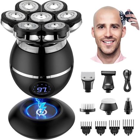 Rasoir Tete Chauve Homme, 7D Rasoir Électrique Homme- 6 en 1 Tondeuse Crane Chauve- Humide