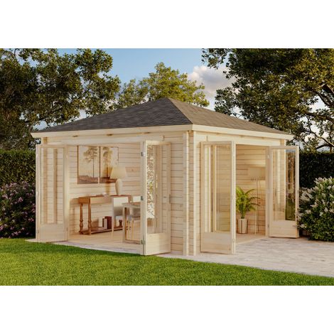 Abri de jardin Sunshine avec grande porte-fenêtre Naturel , 34 mm Épaisseur paroi 390 x cm (1/4)