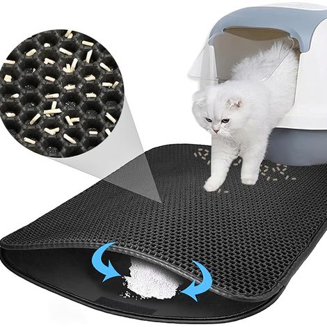 1 - Tapis Litière Chat - Accessoire Chat - Design Nid D&39Abeille Double Couche - Imperméable Et Antidérapant - Pour Maison - Noir - 30x45cm (1/5)