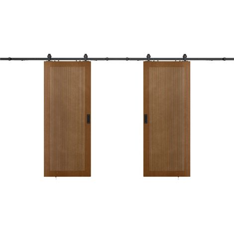 Porta scorrevole doppia con sistema esterno muro 2 x H205 x L63 cm  in MDF e Legno Naturale scuro - SANDORA (1/3)