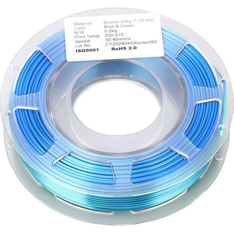 Filament PLA bicolore bleu-vert pour imprimante 3D, diamètre 1,75 mm, 200 g (1/5)