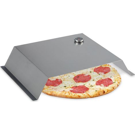 Relaxdays Inserto per Pizza BBQ, con Termometro, Box Forno, Acciaio Inox, 10x55,5x40 cm, Cover per Barbecue, Argento (1/5)