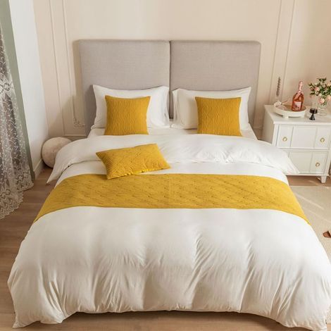 Hotelbettläufer 45x180 cm gelb – Jacquard-Muschelmuster – Licht- und fleckenbeständig – Maschinenwaschbar (1/5)