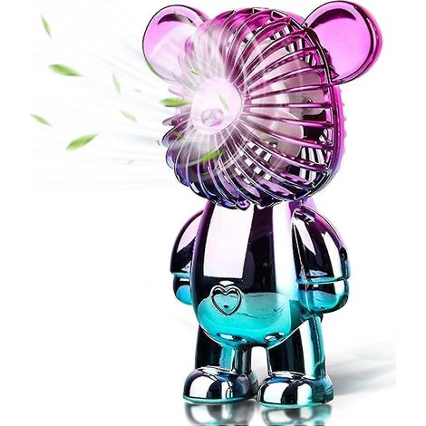 Ventilateur portable, mini ventilateur de bureau ours mignon, petit et silencieux, 3 vitesses réglables, alimentation USB, finition électroplaquée C (1/5)