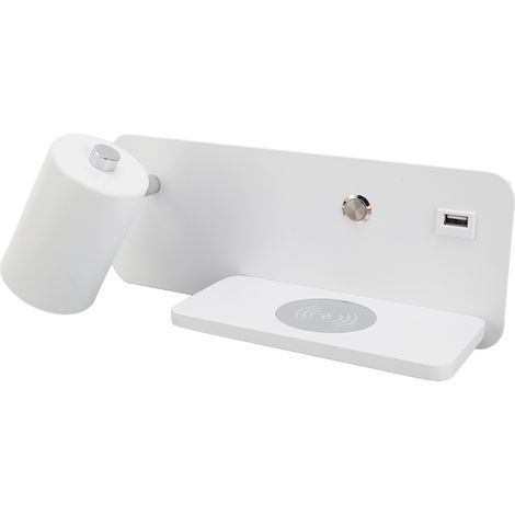 LED-Wandleuchte mit kabelloser Ladefunktion über USB-Anschluss, für Wohn-/Schlafzimmer, 85–265 V, weiß, linksseitig (1/5)