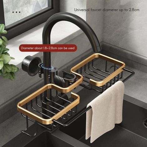 Scolapiatti in alluminio per lavello da cucina, porta spugne, ripiano scolapiatti, cestino organizer, accessori per il bagno (1/4)