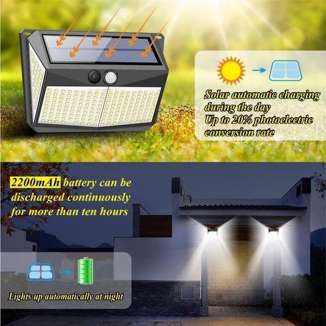 Set mit 2 Solar-Außenleuchten mit 228 LEDs, Solar-Bewegungsmelder, 3 Betriebsmodi, 2200 mAh, wasserdicht, für dekorative Gartennutzung (1/4)