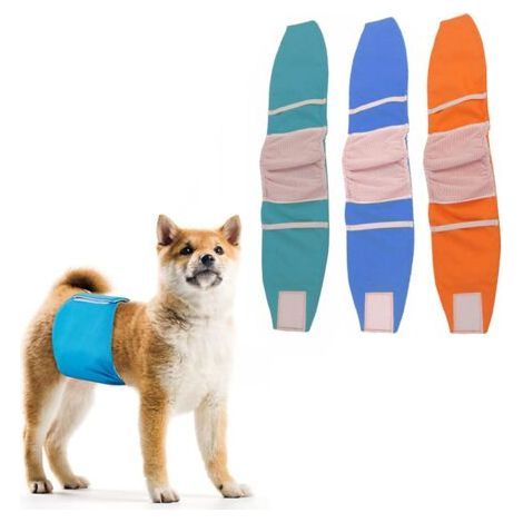 Couches lavables pour chiens mâles (paquet de 3) - Bandes réutilisables pour chiens (uni, M) (1/5)