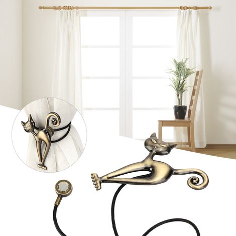 Pinces à rideaux magnétiques chat mignon pour la maison, avec boucle et attache, couleur bronze. (1/5)