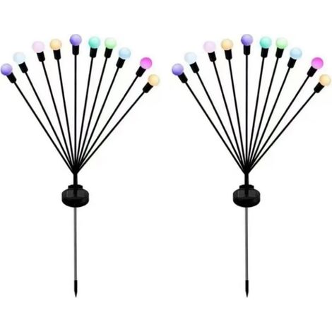 Solarbetriebene Lichterkette mit Glühwürmchen-Motiv, LED-Gartenbeleuchtung, 10 Dauerlicht-/Blinklichter, 2er-Set (1/5)