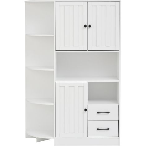 Meuble d’angle de salon blanc 104 x 35 x 155 cm avec 3 placards et 2 tiroirs (1/5)