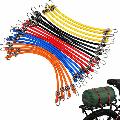 Sangle élastique avec crochets, 25 cm extensible à 50 cm, sandow, pour bâche, vélo, bagages, camping, remorque, porte-bagages - 20 pièces (1/5)