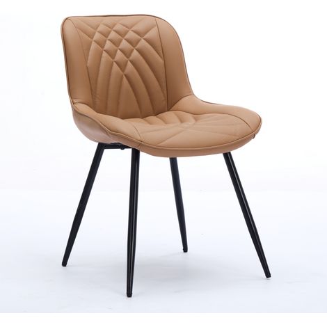 Lot de 2 chaises de cuisine ergonomiques en simili cuir perforé respirant, avec dossier matelassé 3D décoratif. Pieds en métal croisés et robustes, parfaites pour repas et salle à manger. DE1877KH (1/5)