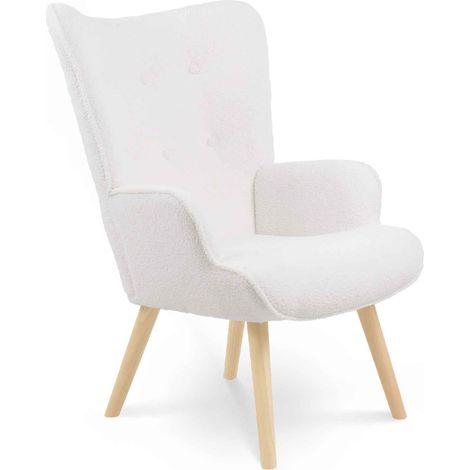 Idmarket – Fauteuil scandinave IVAR en tissu bouclette blanc – Assise rembourrée 45x50cm – Accoudoirs confortables – Dimensions 58x67x94,5cm