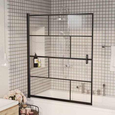 Cabine de douche Parois de douche - ESG 116x140 cm Noir BV282857 - BonneVie (1/4)