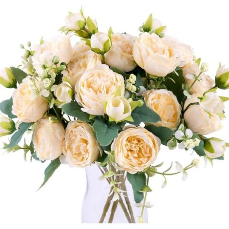 Bouquet de pivoines artificielles en soie, 4 pièces, pour centre de table de mariage, décoration de cuisine, couleur champagne (1/4)