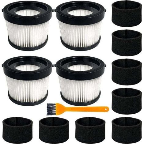 Pack de de 4 filtres HEPA DCV5011H compatibles avec aspirateur à main sans fil DEWALT DCV501HB, XU, Avec 8 filtres à manchon en mousse et 1 brosse - KZQ