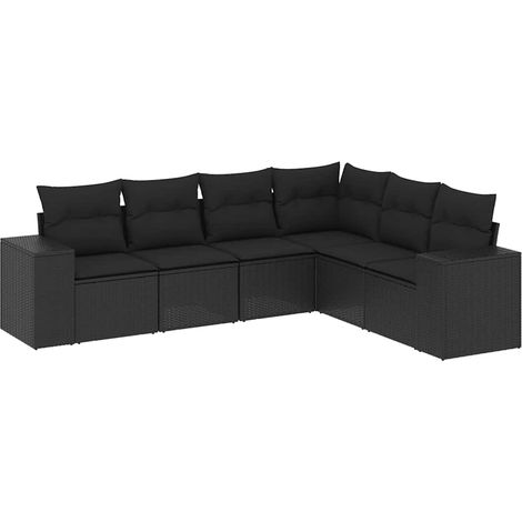 Maison Exclusive - Set Divano da Giardino 6 pz con Cuscini Nero in Polyrattan (1/5)